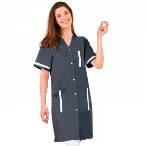 ARDOISE/BLANC - Blouse professionnelle de travail blanche à manches courtes femme - PROMO foyer menage crèche entretien