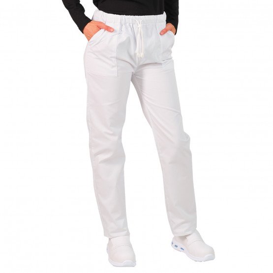 BLANC - Pantalon élastiqué professionnel de travail mixte aide a domicile médical auxiliaire de vie infirmier