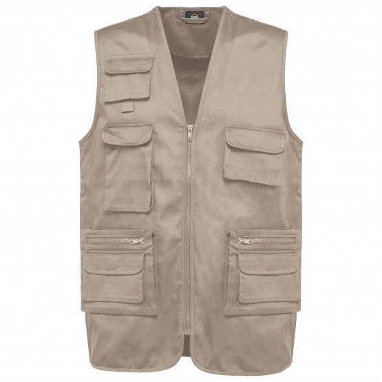 BEIGE - Gilet de travail professionnel homme logistique artisan manutention chantier