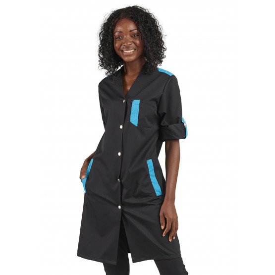 NOIR/ATOLL - Blouse professionnelle de travail à manches transformables femme crèche menage foyer entretien NOIR/ATOLL - Blouse professionnelle de travail à manches transformables femme crèche menage foyer entretien