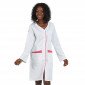BLANC/FUCHSIA - Blouse professionnelle de travail blanche à manches transformables femme - PROMO entretien internat menage écol