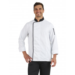 BLANC/NOIR - Veste de cuisine manches longues professionnelle de travail à manches longues homme hôtel serveur restauration cuis