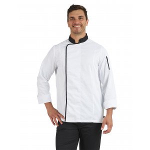 BLANC/NOIR - Veste de cuisine manches longues professionnelle de travail à manches longues homme restaurant serveur hôtel restau