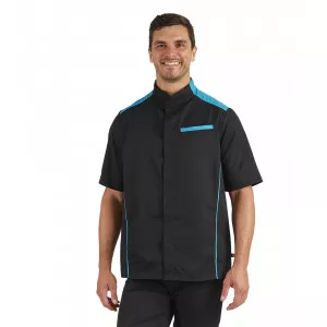 NOIR/ATOLL - Veste de cuisine manches courtes professionnelle de travail à manches courtes homme restauration cuisine serveur re