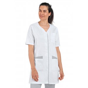 BLANC/PERLE - Blouse professionnelle de travail blanche à manches courtes femme infirmier aide a domicile médical auxiliaire de 