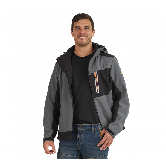 GRIS/NOIR - Softshell professionnelle de travail homme logistique artisan manutention chantier