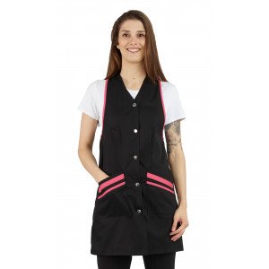 NOIR/FUCHSIA - Blouse / Chasuble tablier professionnel femme entretien aide a domicile menage auxiliaire de vie