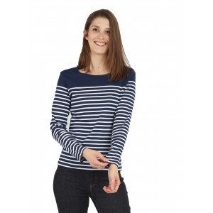 MARINE/BLANC - Tee-shirt professionnel de travail à manches longues 100% coton femme auxiliaire de vie médical aide a domicile i