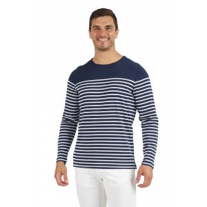 MARINE/BLANC - Tee-shirt professionnel de travail à manches longues 100% coton homme aide a domicile médical auxiliaire de vie i