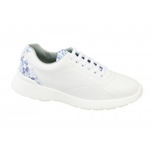 BLANC/BLEUETS - Tennis de travail professionnelle blanche noire femme - PROMO aide a domicile infirmier auxiliaire de vie médic