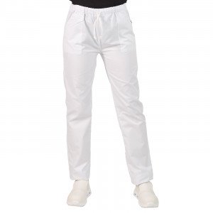 BLANC - Pantalon élastiqué professionnel de travail 100% coton mixte hôtel serveur restauration cuisine