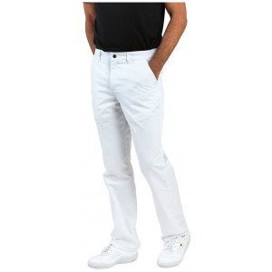 BLANC - Pantalon professionnel de travail 100% coton homme aide a domicile infirmier auxiliaire de vie médical