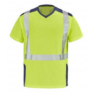 JAUNE/MARINE - Tee-shirt professionnel de travail à manches courtes homme logistique artisan manutention chantier