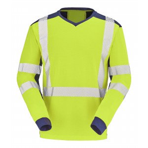 JAUNE/MARINE - Tee-shirt professionnel de travail à manches longues homme logistique chantier transport artisan
