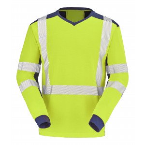 JAUNE/MARINE - Tee-shirt professionnel de travail à manches longues homme chantier logistique artisan manutention