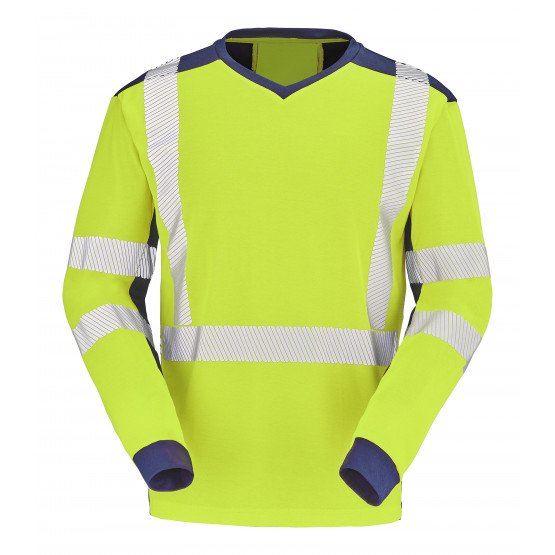 JAUNE/MARINE - Tee-shirt professionnel de travail à manches longues homme manutention chantier logistique artisan