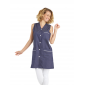 DENIM/BLANC - Blouse professionnelle de travail blanche sans manches femme - PROMO menage auxiliaire de vie entretien aide a do