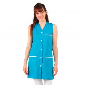 ATOLL/BLANC - Blouse professionnelle de travail blanche sans manches femme - PROMO entretien auxiliaire de vie menage aide a do