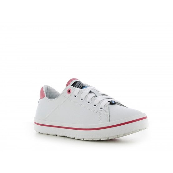 BLANC/FUCHSIA - Basket professionnelle de travail blanche en cuir EN ISO 20347 femme aide a domicile infirmier auxiliaire de vie