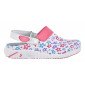 FUCHSIA/FLEURS - Sabot professionnel de travail blanc noir en cuir EN ISO 20347 femme aide a domicile médical auxiliaire de vie 