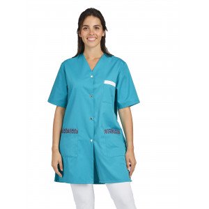 FUCHSIA/WAX - Blouse professionnelle de travail blanche à manches courtes auxiliaire de vie infirmier aide a domicile médical