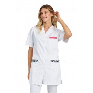 BLANC/WAX - Blouse professionnelle de travail blanche à manches courtes auxiliaire de vie infirmier aide a domicile médical