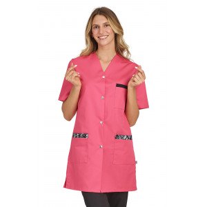 FUCHSIA/WAX - Blouse professionnelle de travail blanche à manches courtes auxiliaire de vie infirmier aide a domicile médical