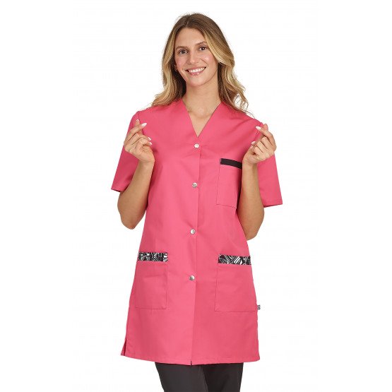 FUCHSIA/WAX - Blouse professionnelle de travail blanche à manches courtes auxiliaire de vie infirmier aide a domicile médical
