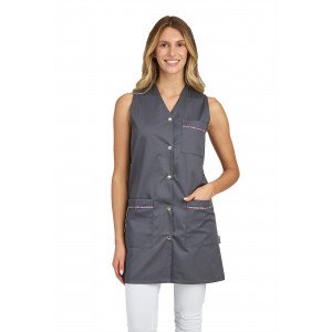 ARDOISE/FLEURS - Blouse professionnelle de travail sans manches femme entretien aide a domicile menage auxiliaire de vie