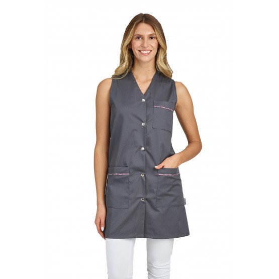 ARDOISE/FLEURS - Blouse professionnelle de travail sans manches femme menage aide a domicile entretien auxiliaire de vie