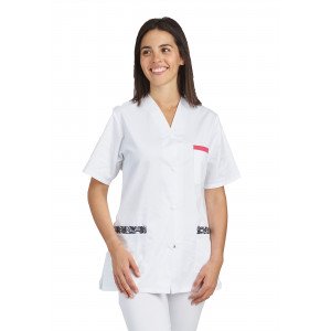 BLANC/WAX - Tunique professionnelle de travail blanche à manches courtes femme auxiliaire de vie infirmier aide a domicile médi