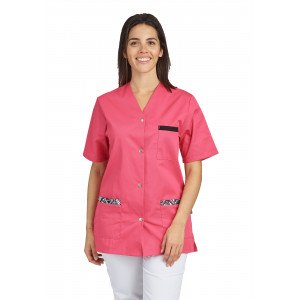 FUCHSIA/WAX - Tunique professionnelle de travail blanche à manches courtes femme aide a domicile infirmier auxiliaire de vie mé