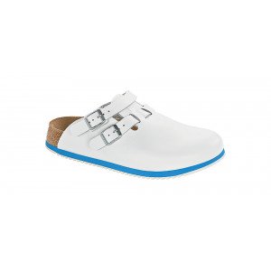 BLANC/BLEU - Sabot professionnel de travail blanc noir en cuir EN ISO 20347 mixte auxiliaire de vie médical aide a domicile infi