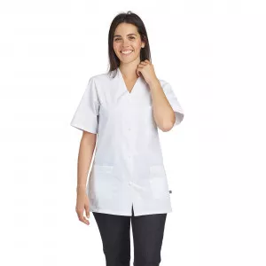 BLANC - Tunique professionnelle de travail blanche à manches courtes mixte auxiliaire de vie médical aide a domicile infirmier