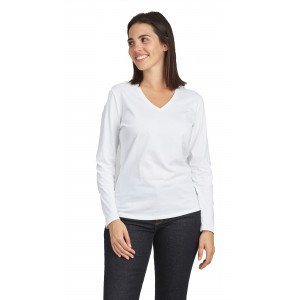 BLANC - Tee-shirt professionnel de travail à manches longues 100% coton femme médical auxiliaire de vie infirmier aide a domicil