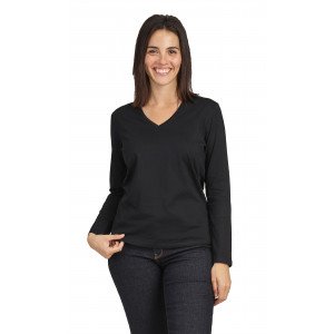 BLANC - Tee-shirt professionnel de travail à manches longues 100% coton femme aide a domicile médical auxiliaire de vie infirmie