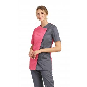 FUCHSIA/ARDOISE - Tunique professionnelle de travail à manches courtes femme médical auxiliaire de vie infirmier aide a domicil