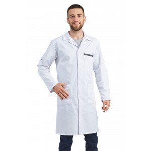 BLANC/ARDOISE - Blouse professionnelle de travail blanche à manches transformables homme chantier menage artisan entretien