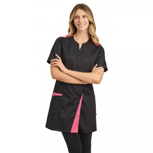 NOIR/FUCHSIA - Blouse professionnelle de travail à manches courtes femme auxiliaire de vie médical aide a domicile infirmier