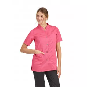 FUCHSIA - Tunique professionnelle de travail blanche à manches courtes femme auxiliaire de vie infirmier aide a domicile médical