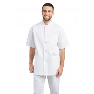 BLANC - Veste professionnelle de travail à manches courtes 100% coton mixte auxiliaire de vie infirmier aide a domicile médical