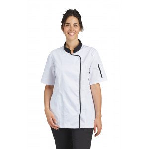NOIR/FUCHSIA - Veste de cuisine manches courtes professionnelle de travail à manches courtes femme hôtel restauration serveur r