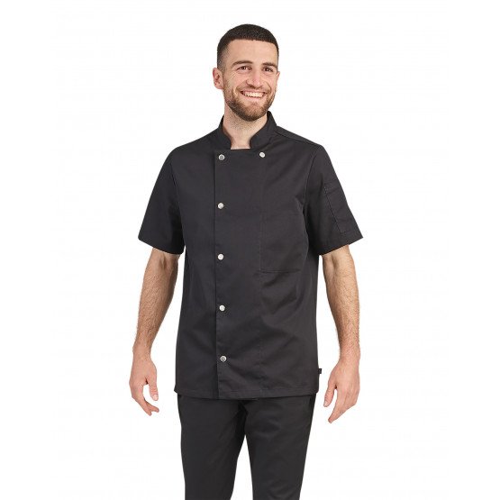 NOIR - Veste de cuisine manches courtes professionnelle de travail à manches courtes mixte hôtel cuisine restaurant restauratio