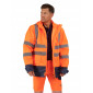 ORANGE/MARINE - Parka Haute visibilité 4 en 1 professionnelle de travail homme logistique artisan manutention chantier
