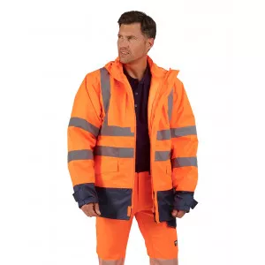 ORANGE/MARINE - Parka Haute visibilité 4 en 1 professionnelle de travail homme transport chantier logistique artisan