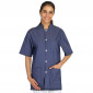 DENIM STRETCH - Veste col officier professionnelle de travail à manches courtes mixte - PROMO menage médical entretien infirmie