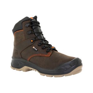 MARRON - Chaussure de sécurité S7S professionnelle de travail en cuir EN ISO 20345 S7S mixte manutention chantier logistique ar
