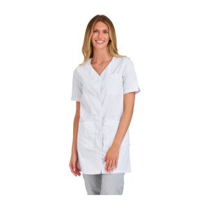 BLANC - Blouse professionnelle de travail blanche à manches courtes femme menage auxiliaire de vie entretien aide a domicile