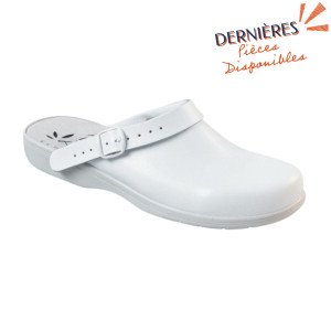 Sabot professionnel de travail blanc noir en cuir EN ISO 20347 mixte aide a domicile médical auxiliaire de vie infirmier