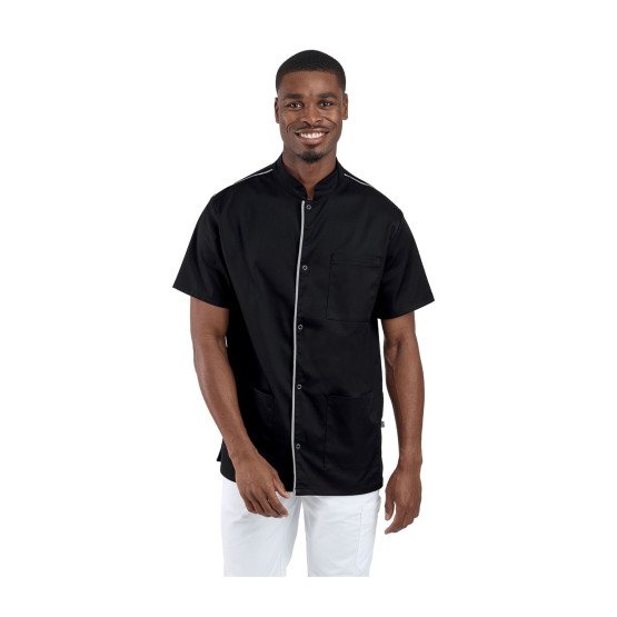 NOIR/PERLE - Blouse professionnelle de travail à manches courtes homme auxiliaire de vie infirmier aide a domicile médical